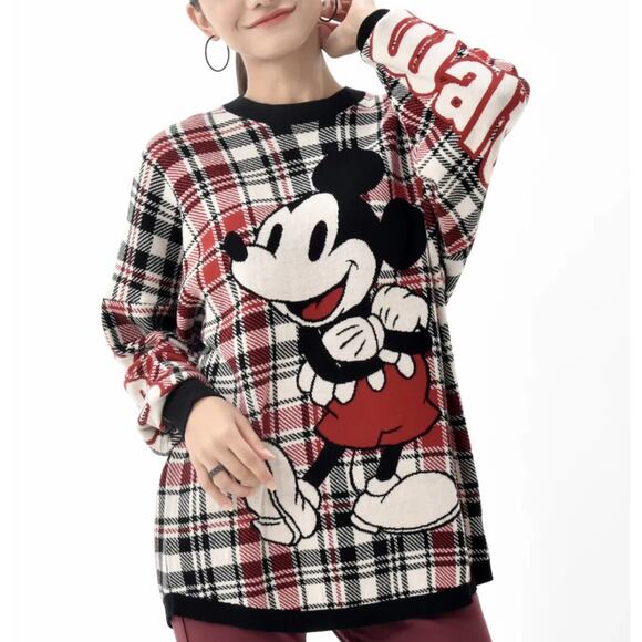 Disney Mickey Mouse Spirit Jersey Sweater Multicolor Size XS Plaid Relaxed - Picture 1 of 9